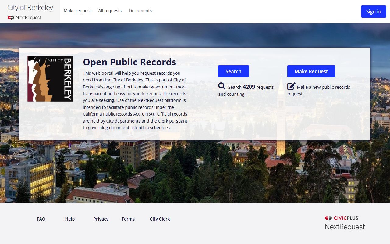 Berkeley Police NextRequest portal for released inmate records