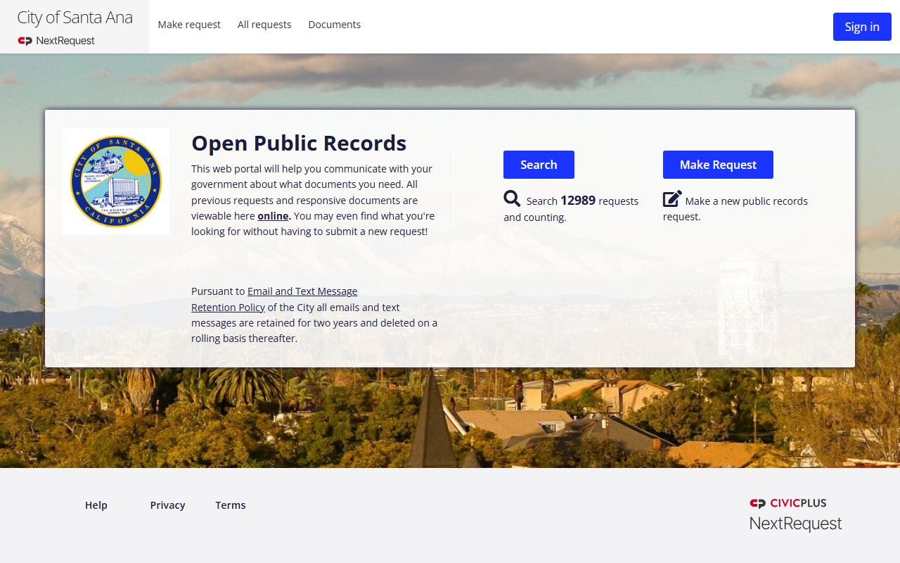 Santa Ana Police NextRequest portal for released inmate records