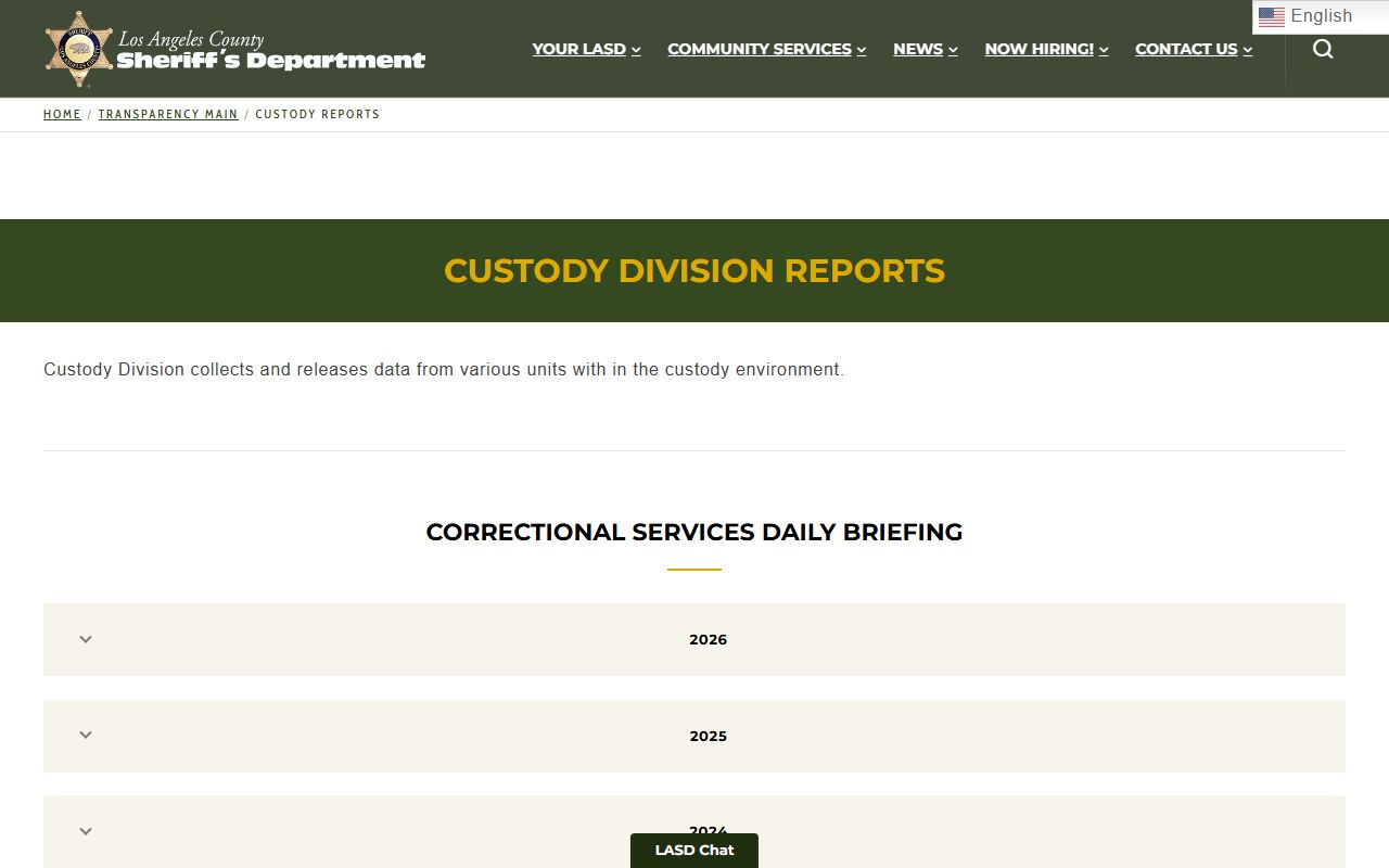 Los Angeles County Sheriff custody reports for released inmates
