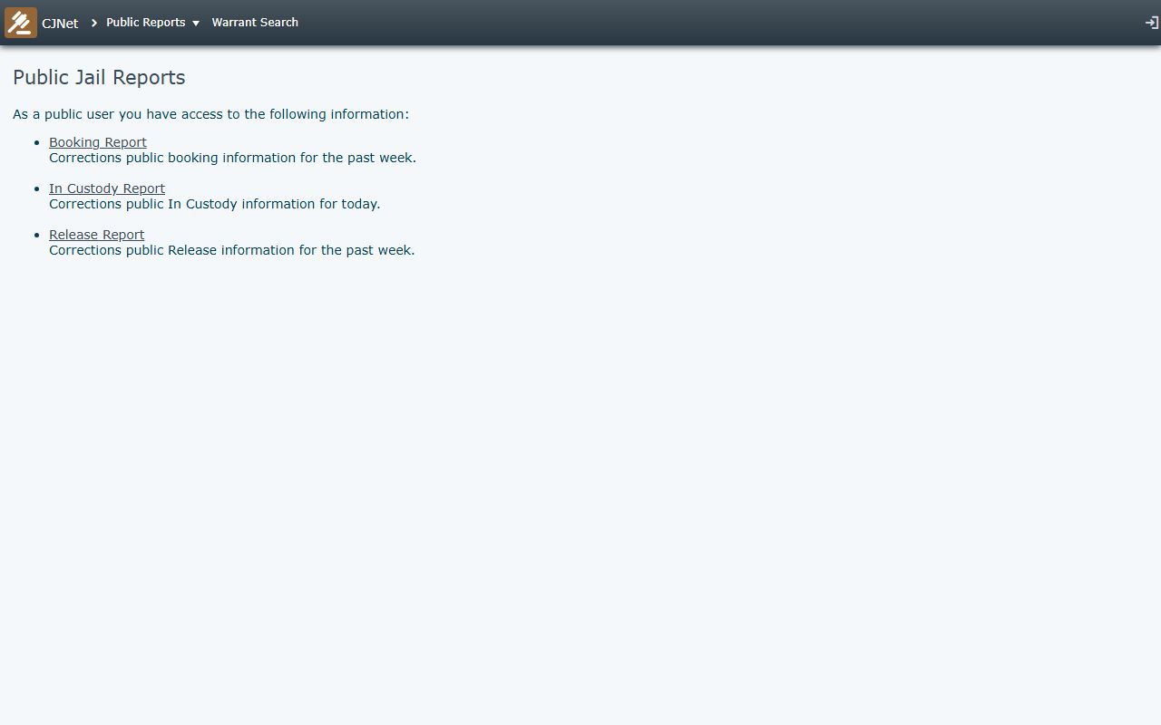 Napa County CJNet portal for searching released inmate records