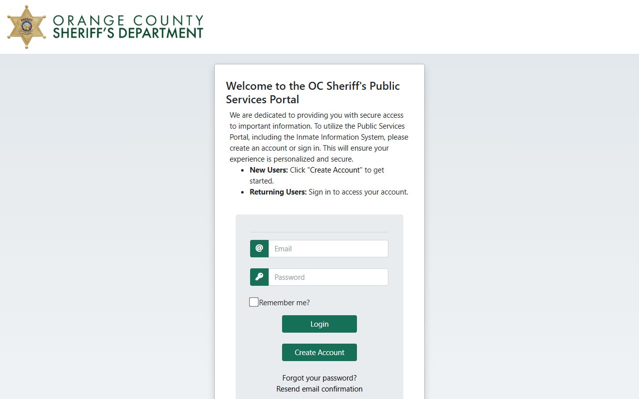 Orange County Sheriff portal for searching released inmate records