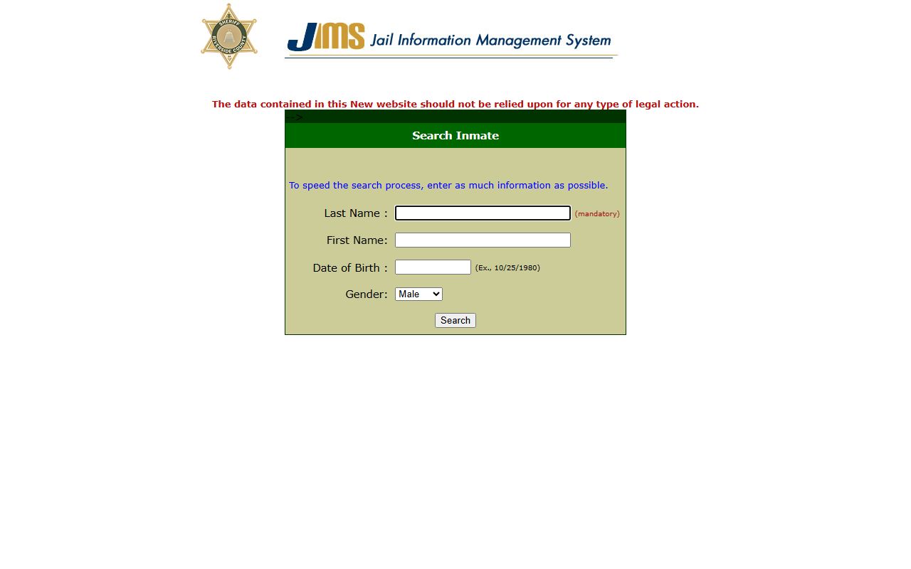 Riverside County JIMS Inmate Locator for released inmate search