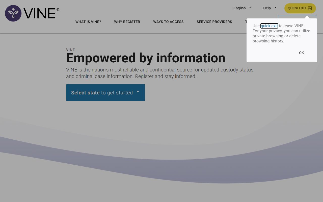 Trinity County VINELink portal for released inmate custody alerts